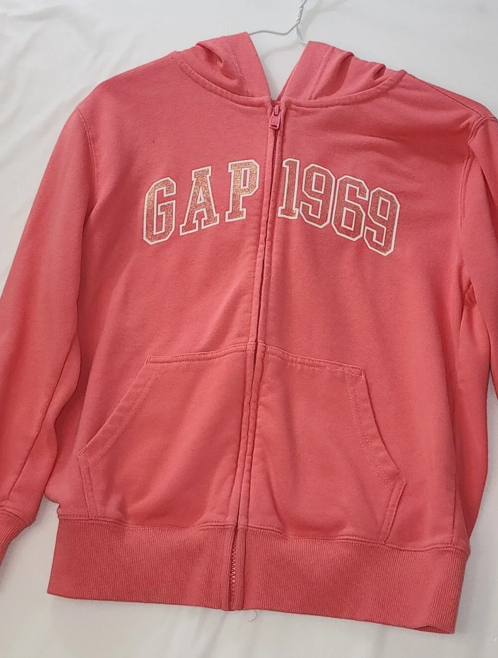 GAP Kids 1969 Glitter Logo Full-Zip Hoodie Coral Pink L (10/12)